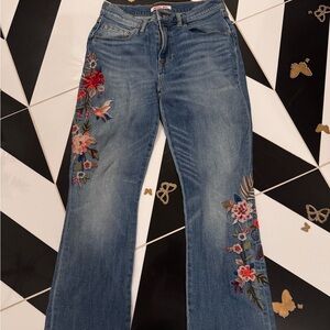 Johnny Was raw hem Embroidered Blue Jeans